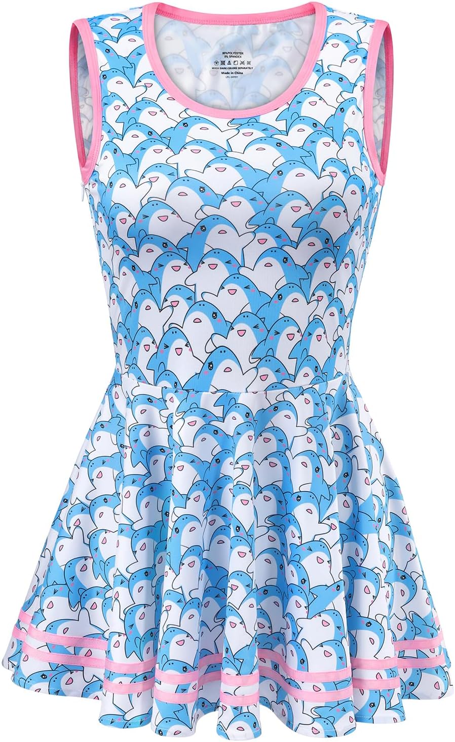 Littleforbig Women Silky Sleeveless Overall Shark Friend Bodycon Mini Dress Skirt