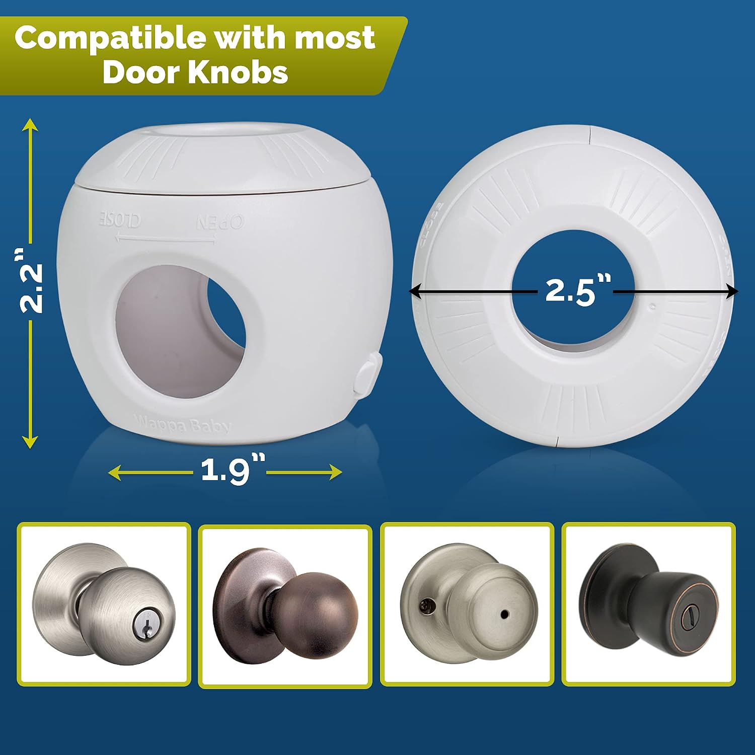 Door Knob Safety Cover for Kids (6 Pack) Hard-to-Remove Dual-Lock Door Handle Covers for Kids - Reusable Baby Proof Door Knob Locks - Installs Easily, No Tools Needed (White)