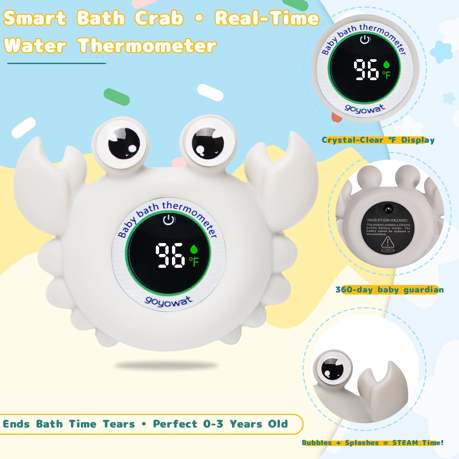 Baby Bath Thermometer Water Temp Safety for Bathtub,Room Essential Crab Toy