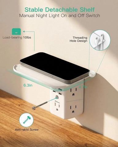 Mifaso PD20W Outlet Extender with Shelf & Night Light, Surge Protector