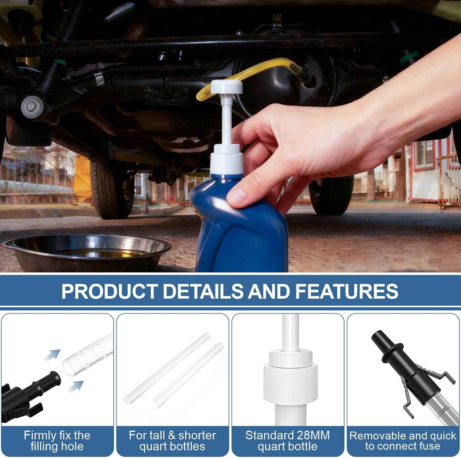 2 Pack Fluid Pump, Fluid Pump for Standard Quart Bottles，10cc Per Pump Stroke, Transmission Fluid Pump with 3rd Hand Adapter, Transfer Gear Oil Transmission and Differential Fluid Pump