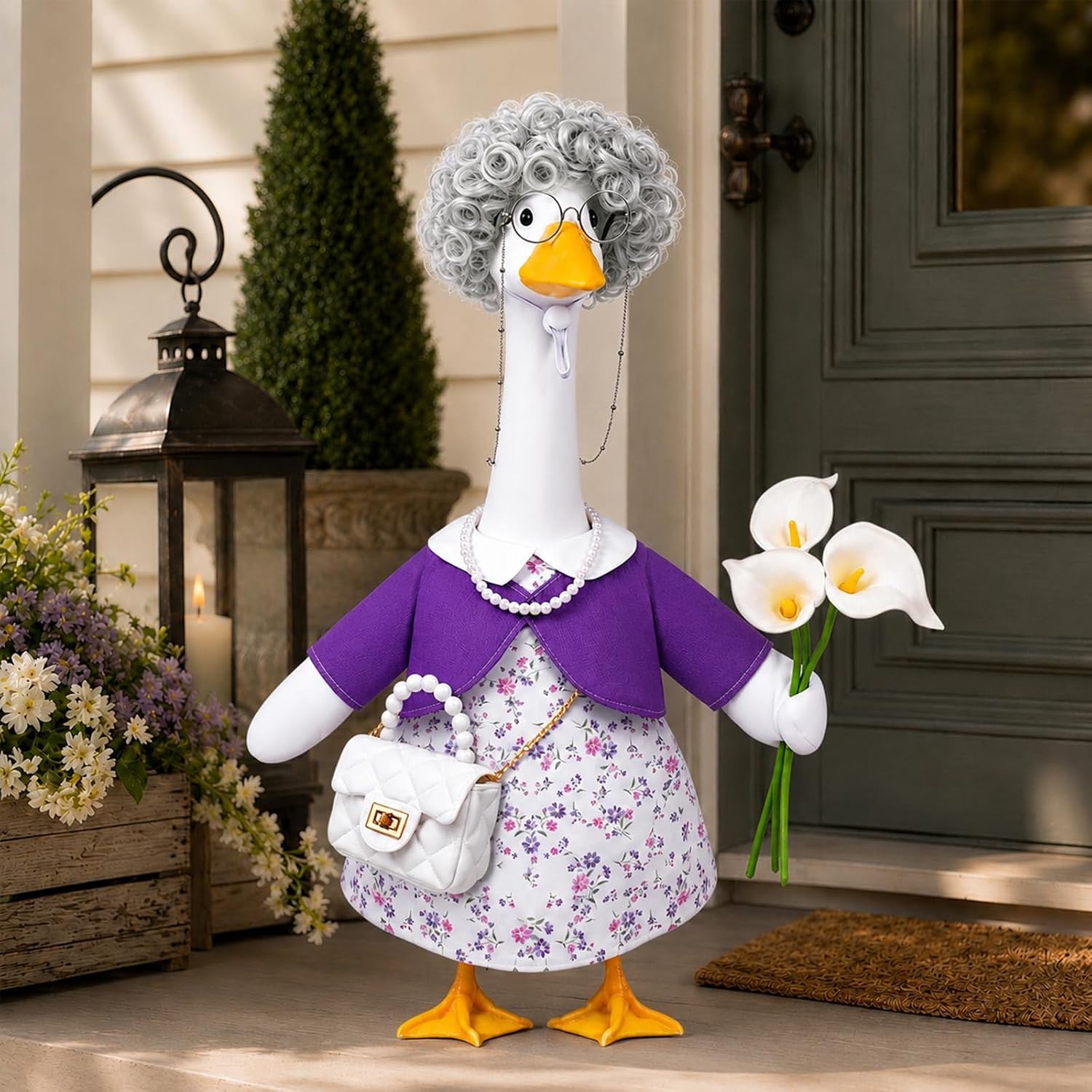 Old Lady Goose Outfits Grandma Porch Goose Costume for Outdoor Lawn Decor