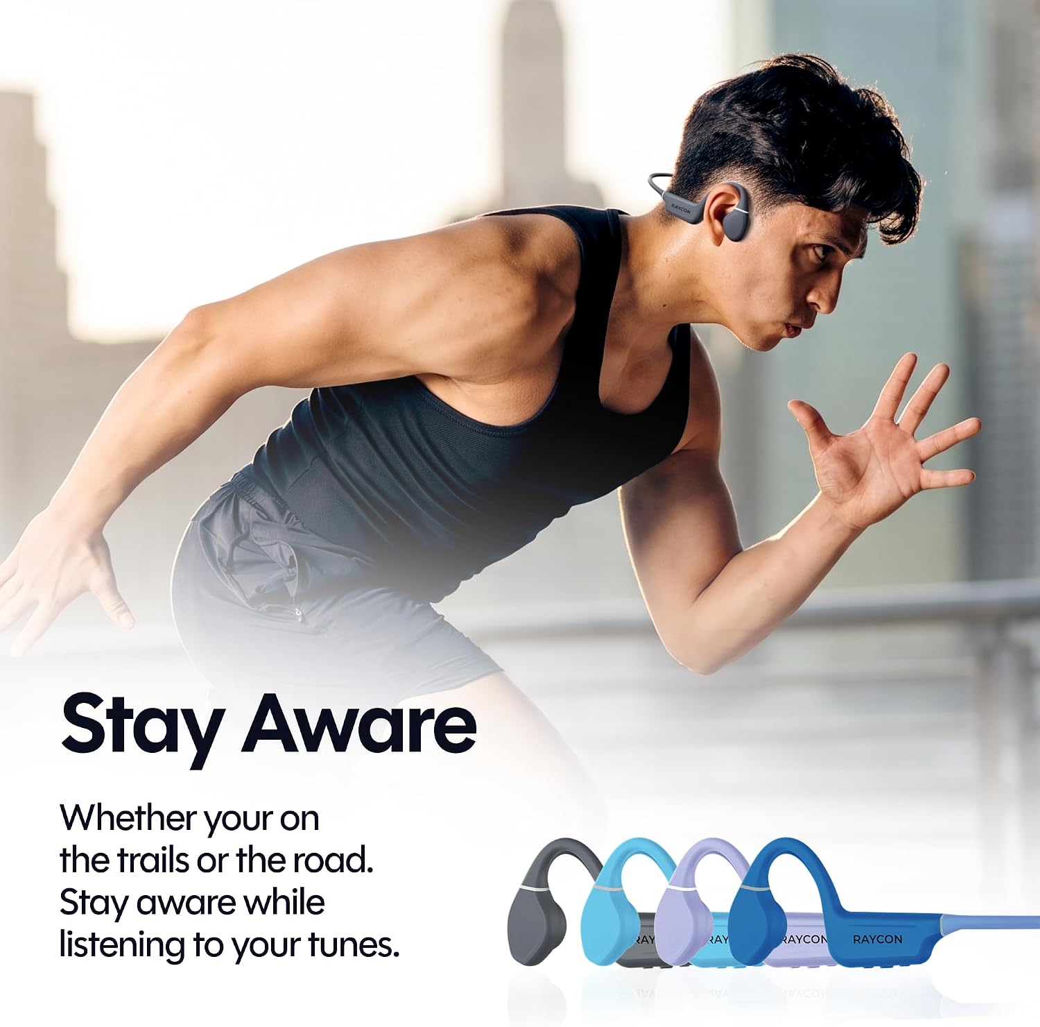 Raycon Bone Conduction Headphones Bluetooth - Open Ear Running Headphones, Sweat & Water-Resistant Earbuds with Mic for Sports & Workouts, 13hr Playtime (Purple)