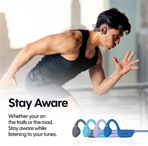 Raycon Bone Conduction Headphones Bluetooth - Open Ear Running Headphones, Sweat & Water-Resistant Earbuds with Mic for Sports & Workouts, 13hr Playtime (Purple)