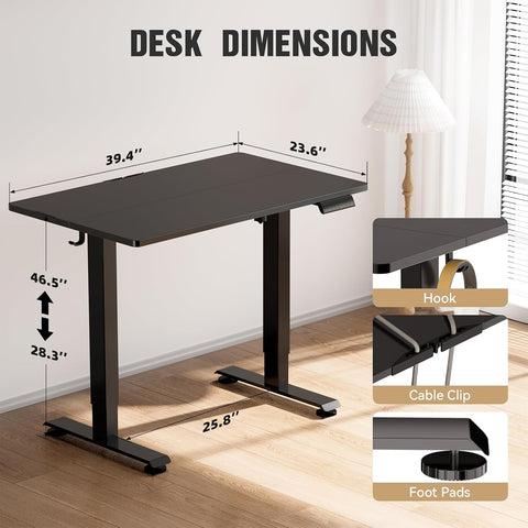 Veken 39.4 Inch Large Electric Standing Desk, Gaming Table, Black