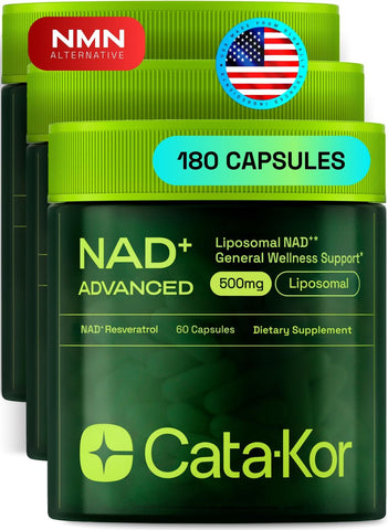 Cata-Kor Liposomal NAD Supplement with Resveratrol – NMN Supplement Alternative – 90-Day Supply – Third-Party Tested – Advanced NAD+ Resveratrol - Pack of 3