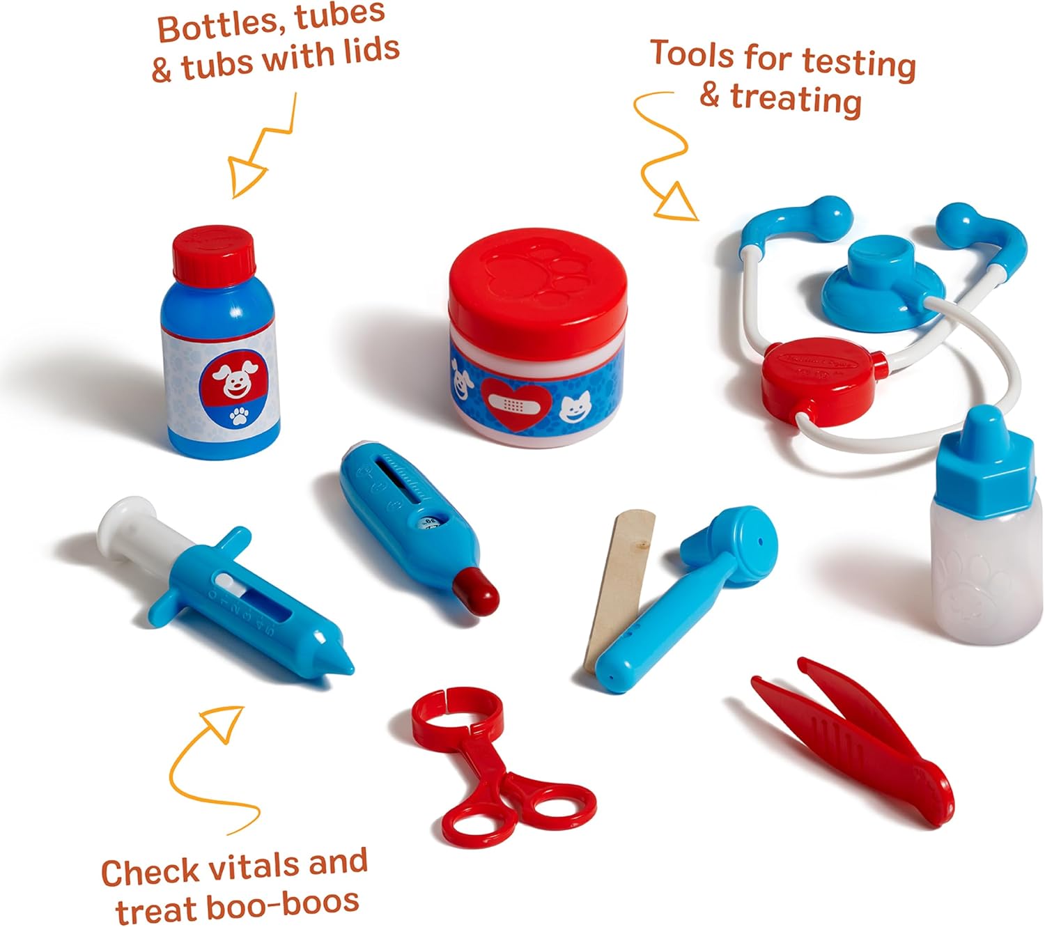 Melissa & Doug Examine and Treat Pet Vet Play Set, 24-Piece Animal Doctor Playset with Dog & Cat Plushies, Pet Doctor Kit & Accessories, Preschool Toys for Girls & Boys Ages 3+