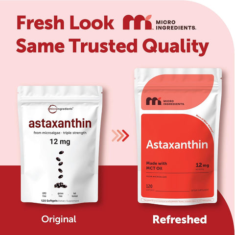 Micro Ingredients Astaxanthin 12mg Per Serving with MCT Oil, 120 Softgels