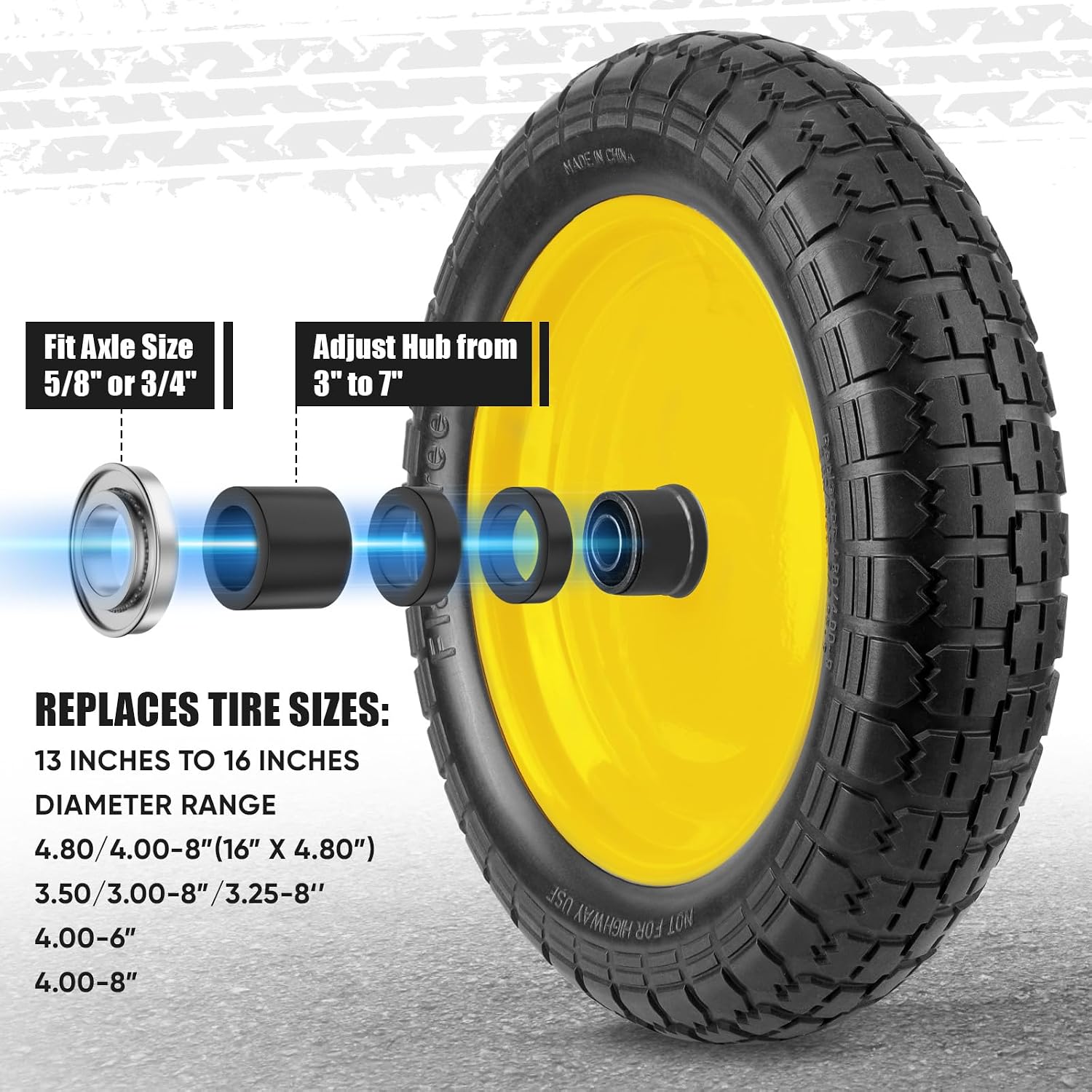 TICONN 4.80/4.00-8 Tire, 16" Flat Free Wheelbarrow Tire and Wheel