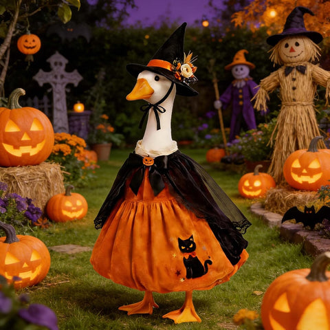 Mtsebmves Pumpkin Wizard Porch Goose Outfit Witch Geese Costume 23-Inch Porch Goose Dress for Yard Lawn Outdoor Garden Patio