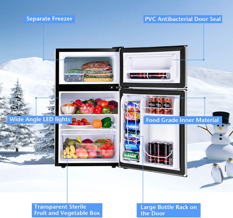 COSTWAY 3.2 Cu.ft. Mini Fridge with Freezer for Bedroom, Dorm, Office