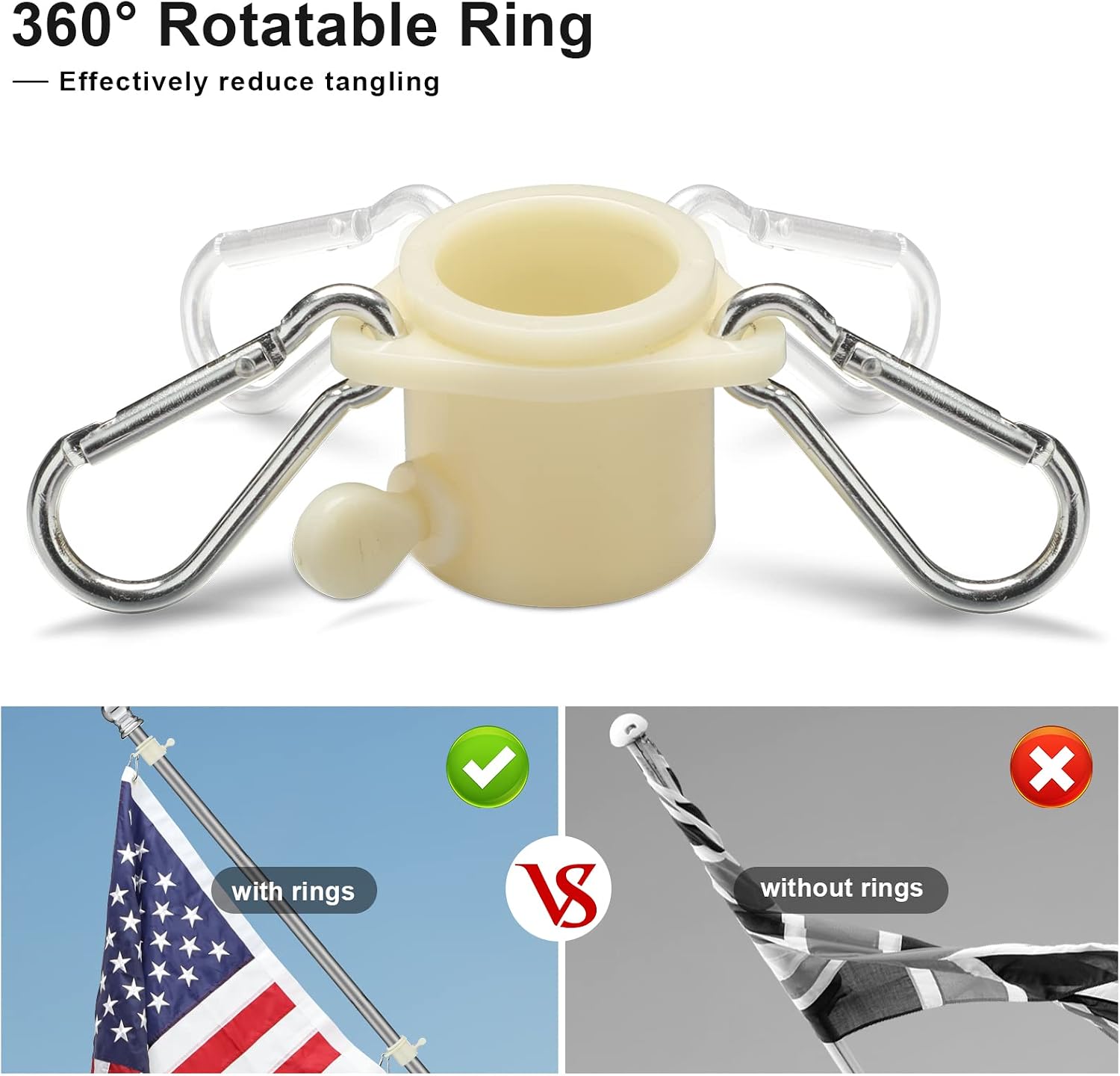 COCONUT 6FT Stainless Steel Tangle Free Flag Pole, for 3x5 American Flag, House Porch Residential Commercial Use, Silver (Bracket Not Included)