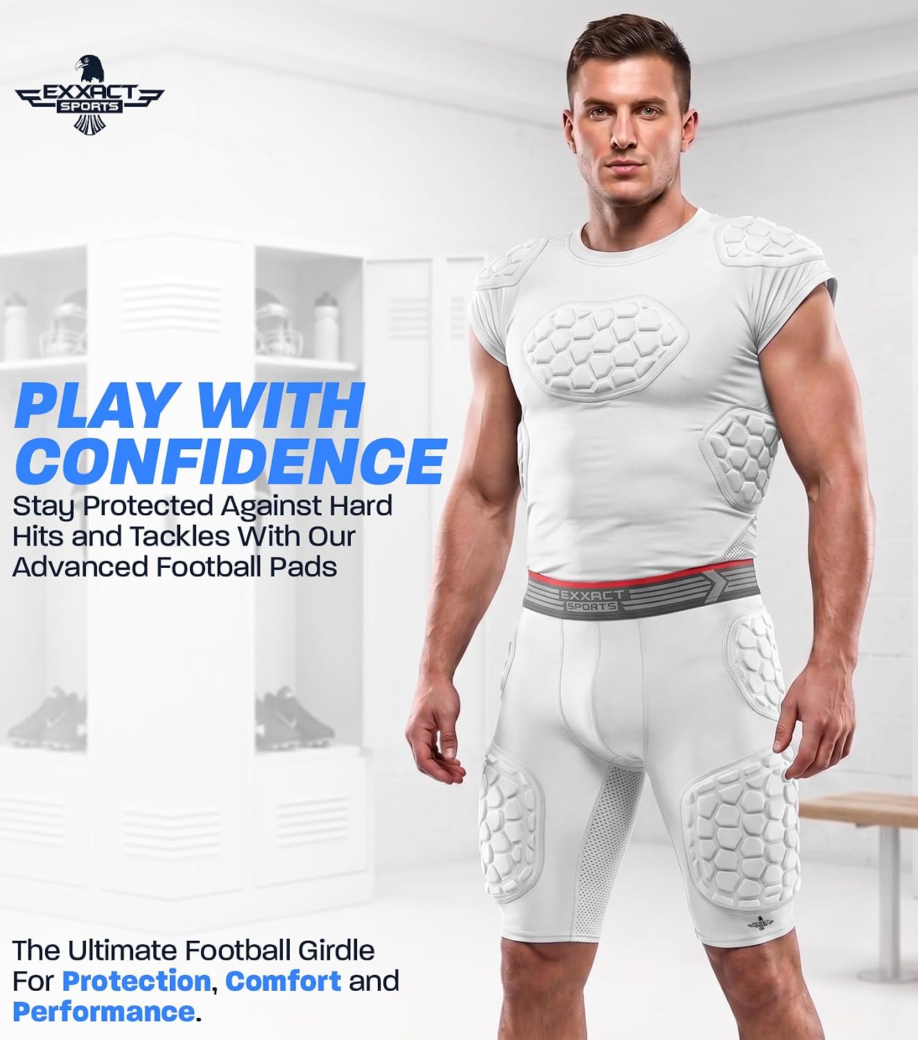Exxact Sports Elite 5-Pad Adult Football Girdle for Men with Cup Pocket
