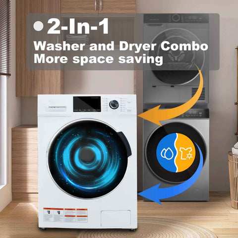 Ventless Washer Dryer Combo 2.7 cu.ft, 24" All In One Washing Machine And Dryer 2-In-1 120V For Apartment RV, 26.7 LBS Load With 16 Laundry Program, LED Display, Low Vibration, UL Verified