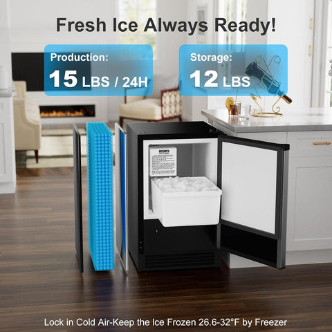 COTLIN Drainless Under Counter Ice Maker 15" W with 12LBS Storage Bin