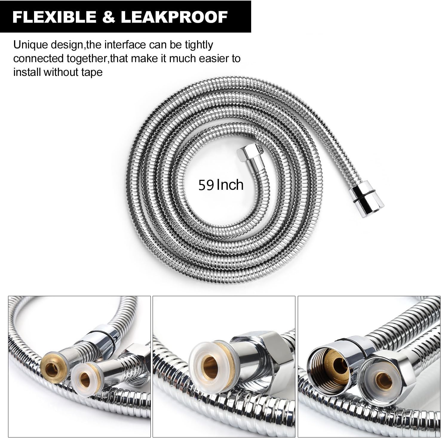 Blissland Shower Hose, 59 Inches Long Stainless Steel Handheld Shower Head Hose with Brass Insert and Nut - Durable and Flexible