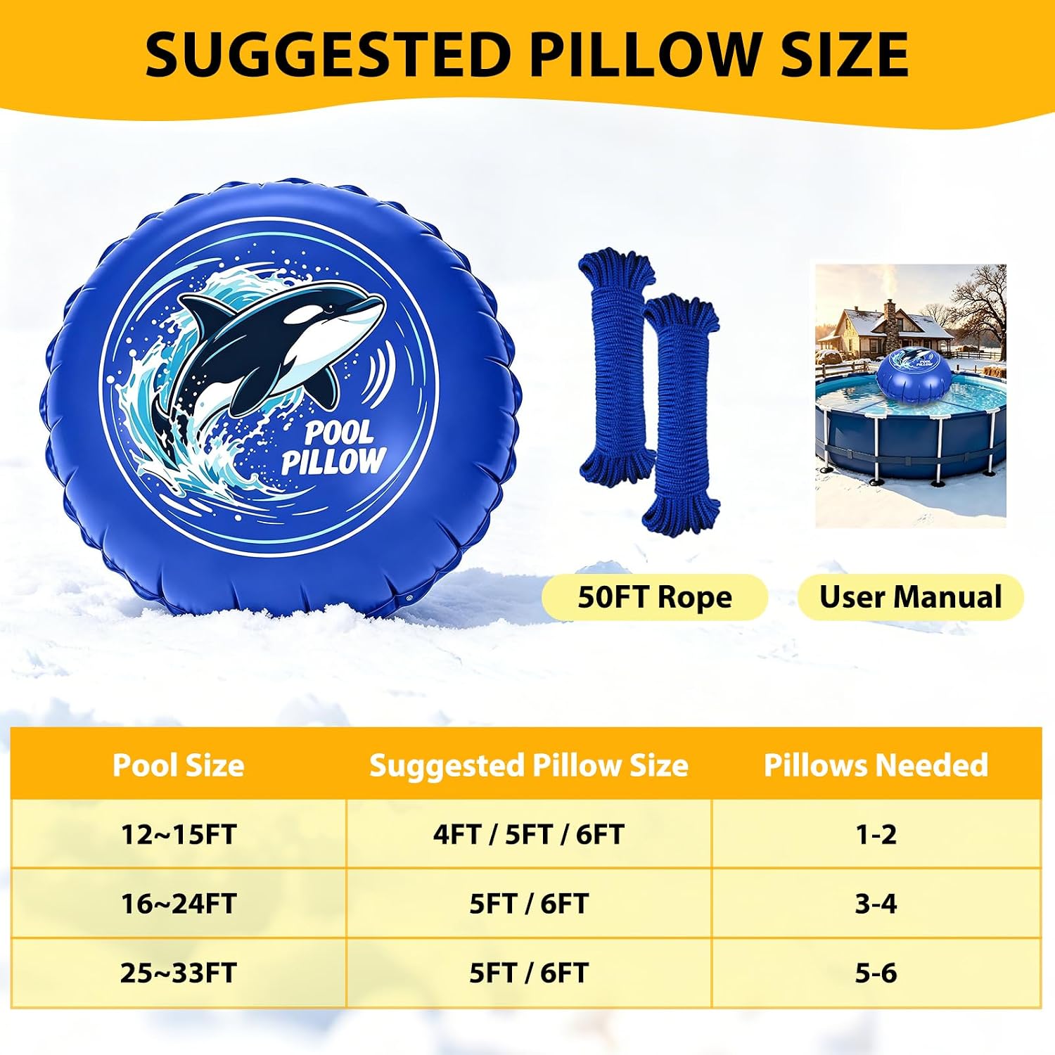 Pool Pillow for Closing Winter Above Ground, Oursieez 4Ft Pool Cover Pillow