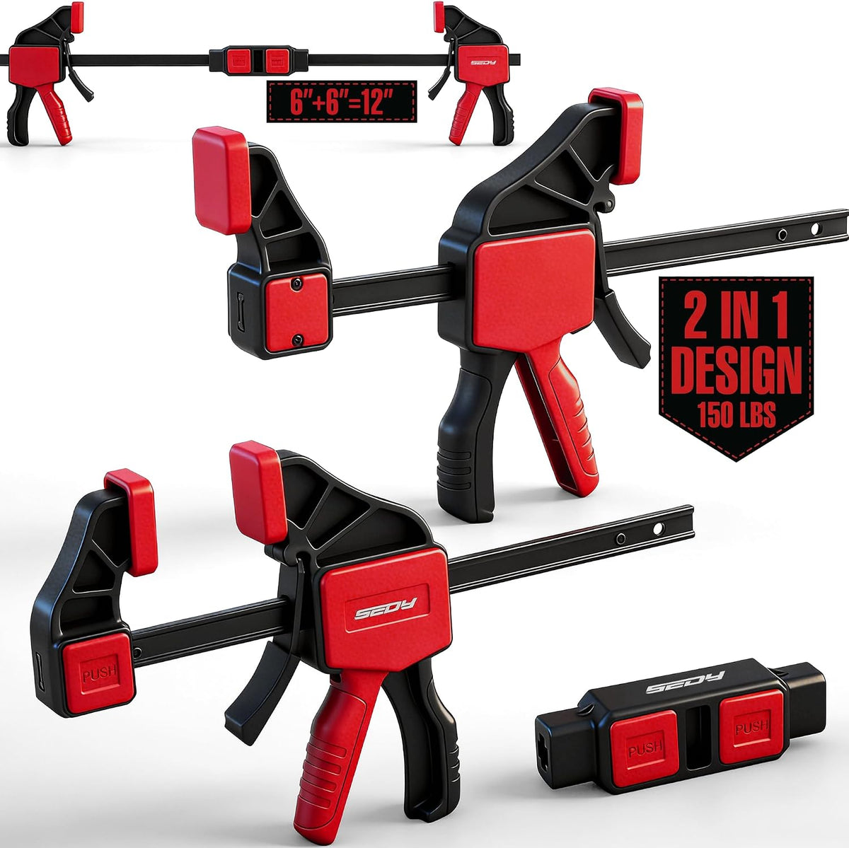 3-Pack 6 Inch Bar Clamps for Woodworking with Clamp Connector, 6" Quick-Release Wood Clamps with 150 LBS Load Limit, Trigger Clamp Set, One-Handed Clamps/Spreader Ideal for Woodworking DIY Projects