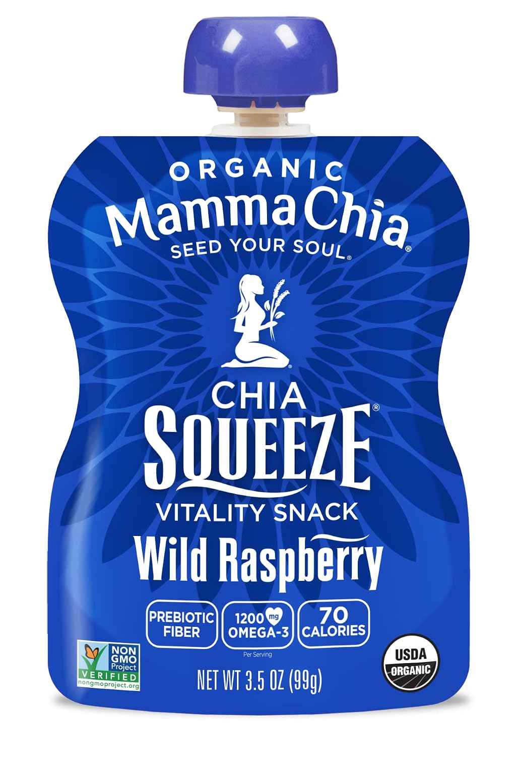 Mammachia Organic Chia Squeeze Vitality Snack, Wild Raspberry, No Added Sugar, Vegan Friendly, Kosher, USDA Certified Organic, Gluten Free & Non-GMO, 4 Count, 14 Ounce (Pack of 6)