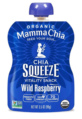 Mammachia Organic Chia Squeeze Vitality Snack, Wild Raspberry, No Added Sugar, Vegan Friendly, Kosher, USDA Certified Organic, Gluten Free & Non-GMO, 4 Count, 14 Ounce (Pack of 6)
