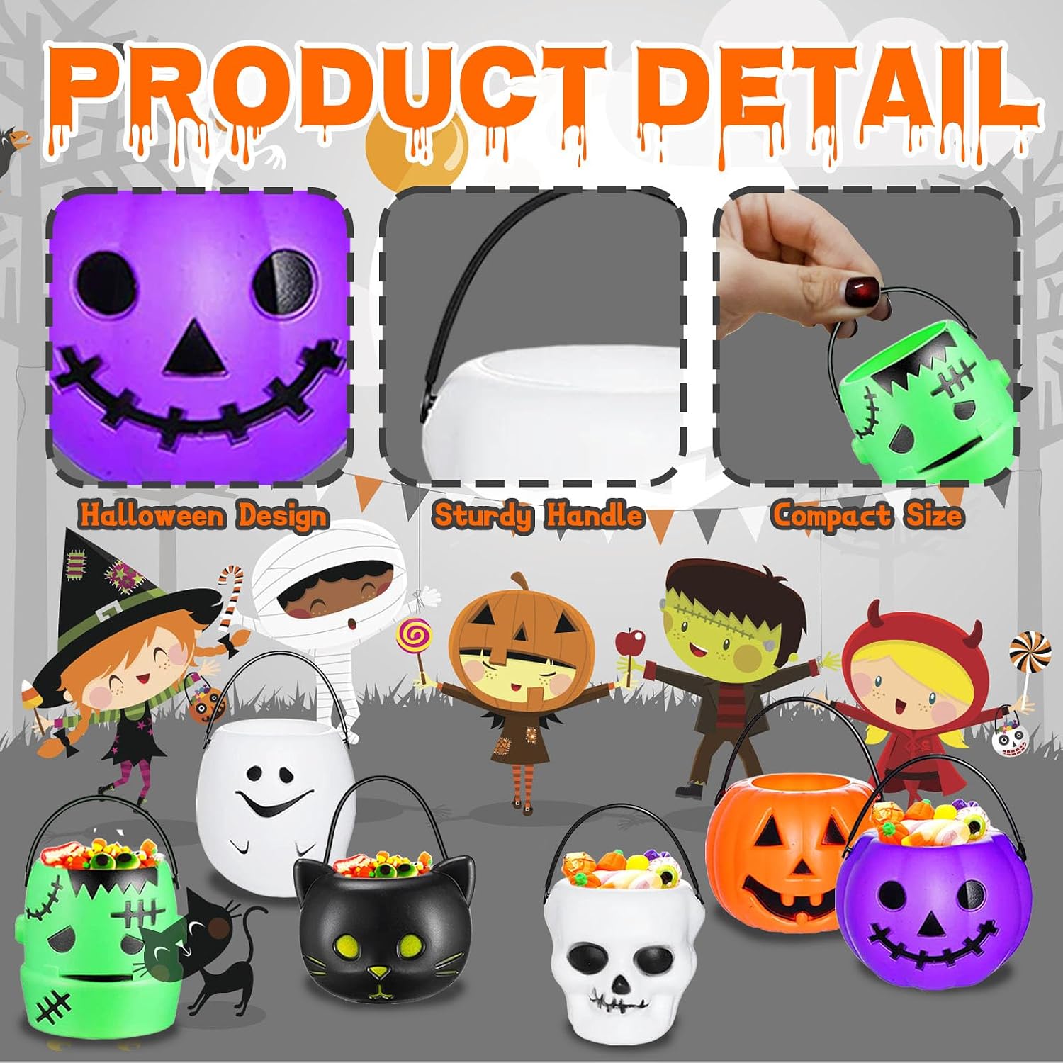 Haawooky 28 Pieces Halloween Candy Bucket,Mini Halloween Candy Holder
