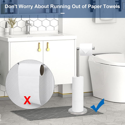 NearMoon Bath Toilet Paper Holder Stand- Modern Tissue Roll Holder Freestanding with Balanced Base, Rustproof Toilet Roll Holder for Bathroom/Kitchen Countertop (Brushed Nickel, Stainless Steel Base)