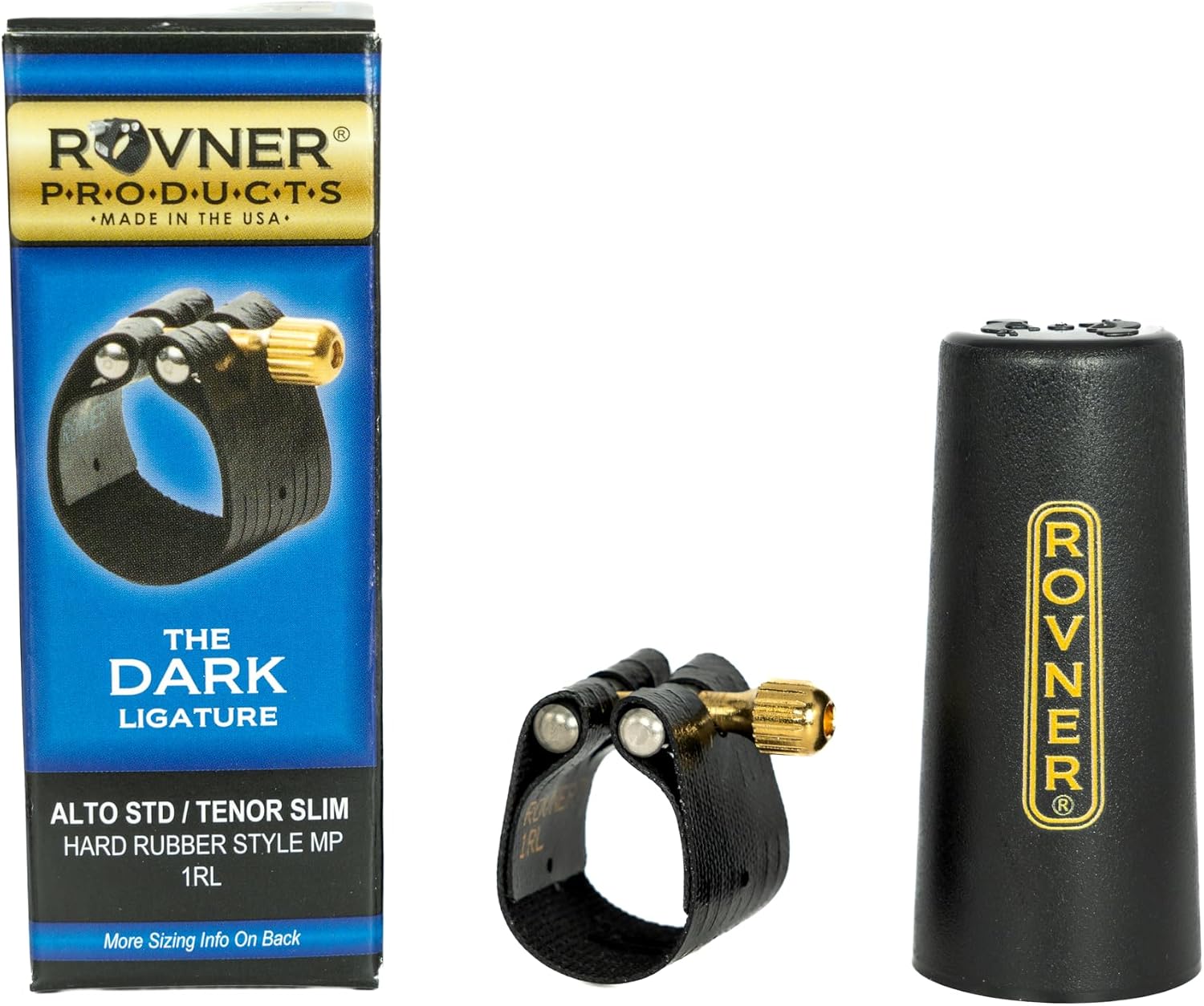 Rovner Ligature & Plastic Cap for Alto Standard Saxophone - Dark Ligature for Hard Rubber Mouthpiece (1RL)