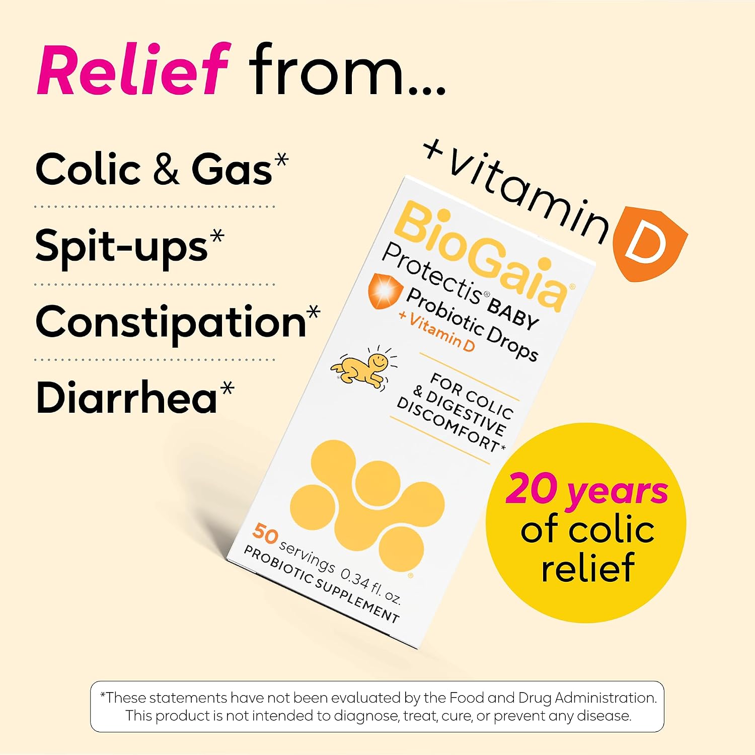 BioGaia Baby Probiotic Drops + Vitamin D | Colic & Gas Relief | 50 Servings
