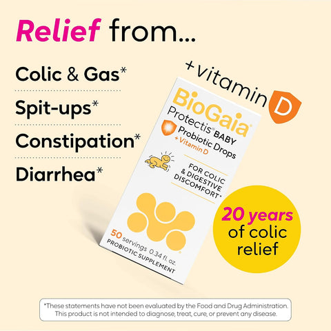 BioGaia Baby Probiotic Drops + Vitamin D | Colic & Gas Relief | 50 Servings