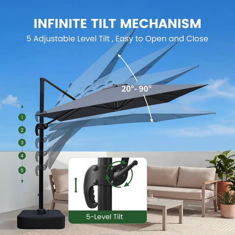 OLILAWN 9' x 12'FT Cantilever Offset Outdoor Patio Umbrella with Base
