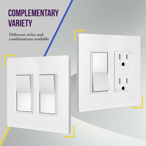 ENERLITES 2-Gang White Screwless Decorator Wall Plate Outlet Cover, 5 Pack