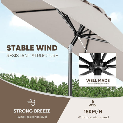 Tempera Patio Market Outdoor Table Umbrella with Push Button Tilt and Crank, Large Sun Umbrella with Sturdy Pole & Fade Resistant Canopy, Easy to Set