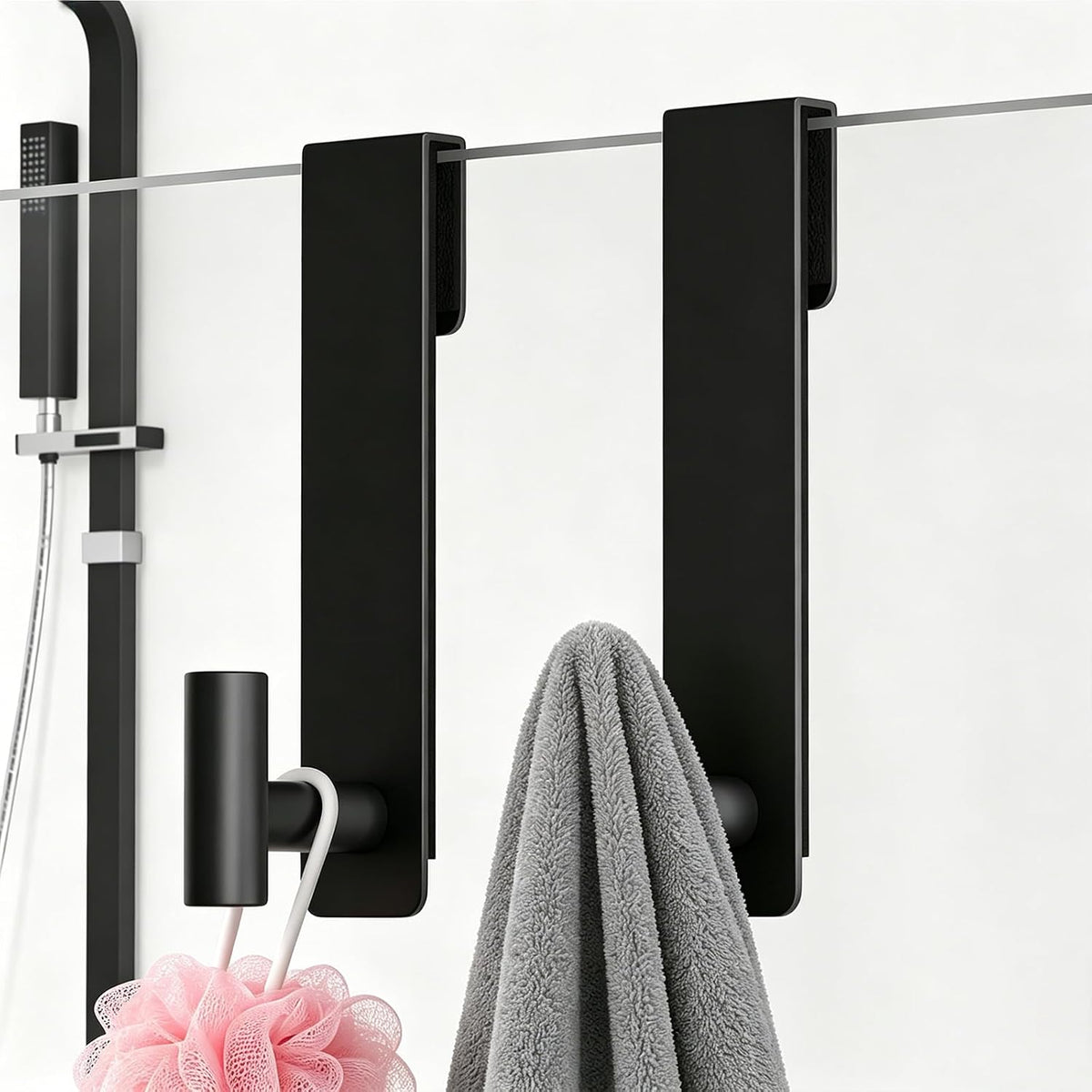 HUFEEOH Black 2-Pack T-Shape 7.5-Inch Shower Door Towel Hooks