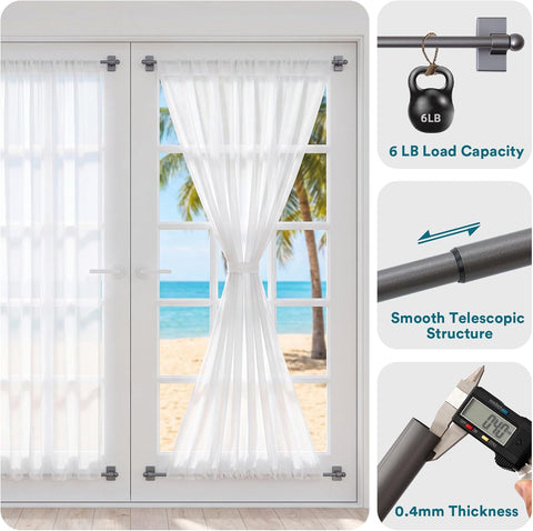 Turquoize 2 Pack Magnetic Curtain Rods for Metal Doors, 9-16", Pewter