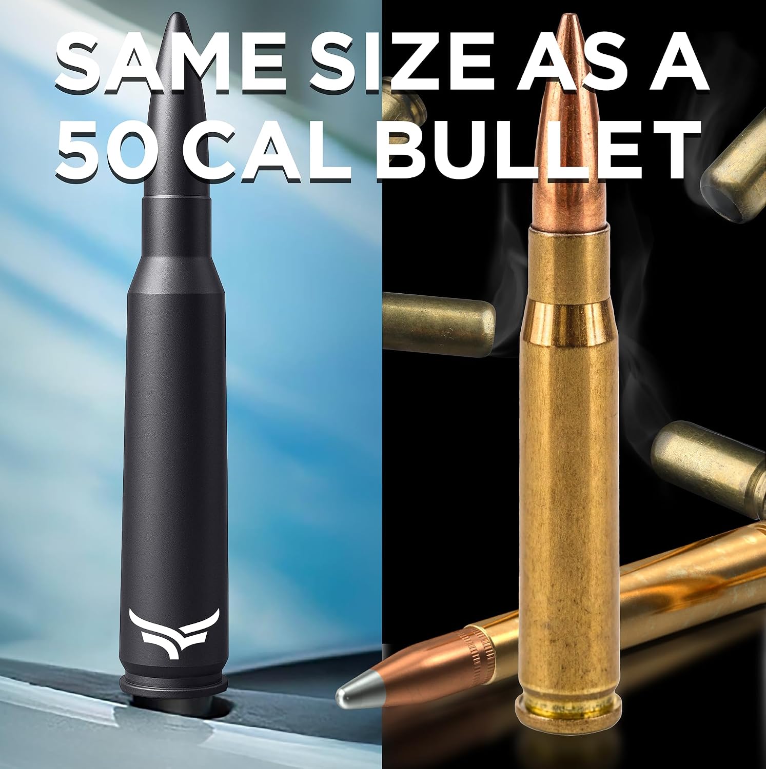 EcoAuto 50 Cal Bullet Antenna for Ford F150 F250 F350 & Dodge Ram & Ford Raptor Bronco - Instantly Upgrade Your Truck Look with F150 Antenna - Anti-Theft Antenna Topper - Matte Black Bullet Antenna