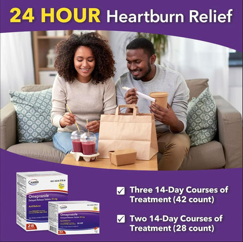 Camber Omeprazole 20mg Delayed-Release Tablets, Heartburn and Acid Reducer Reflux Medicine (42 Count)