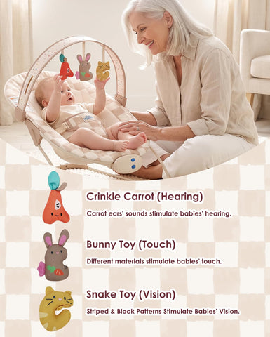 Tiny Marvels Baby Bouncer, Baby Bouncer Seat with Music for 0-6M, 20lbs