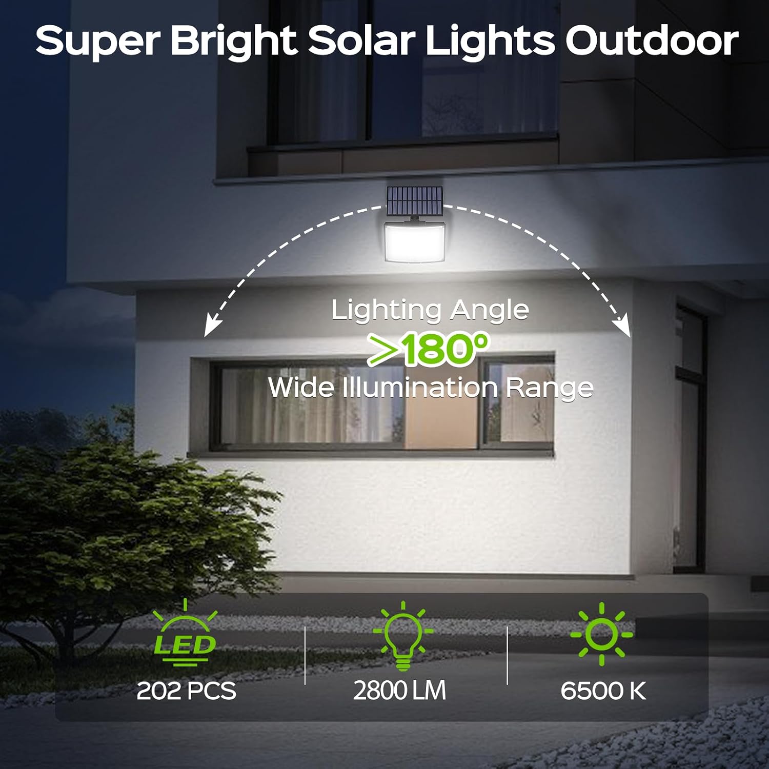 Adiding Solar Outdoor Lights 2Pack, 202 LED Flood Lights with 16.4 ft Cable