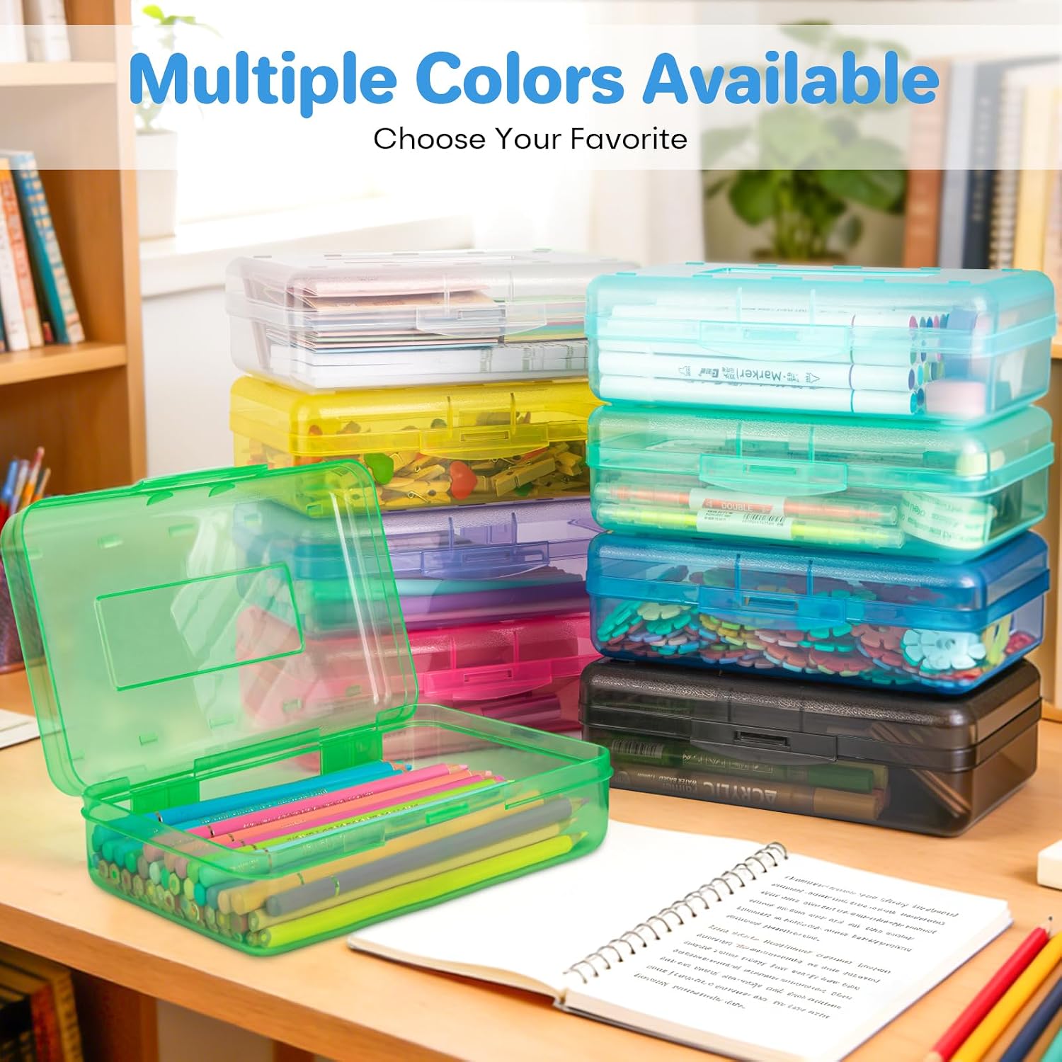 Plastic Hard Clear Color Pencil box Case for Girl Boy kids