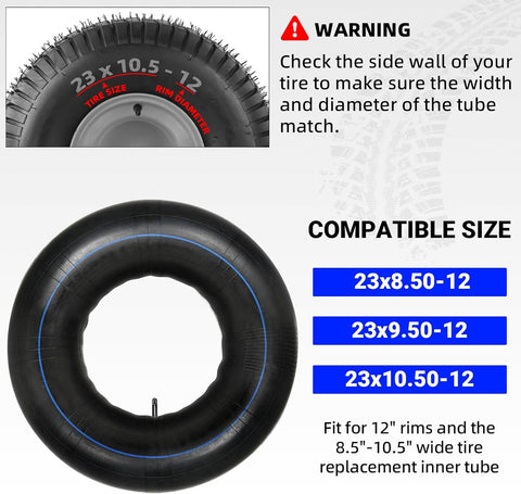 AR-PRO Replacement 23x10.50-12 Tubes, Universal 23x8.50-12 23x9.50-12 Heavy-Duty Inner Tube with TR-13 Straight Valve Stems for Golf Cart, ATV, UTV, Lawn Tractor, Mowers, Garden Trailer, Snow Blowers