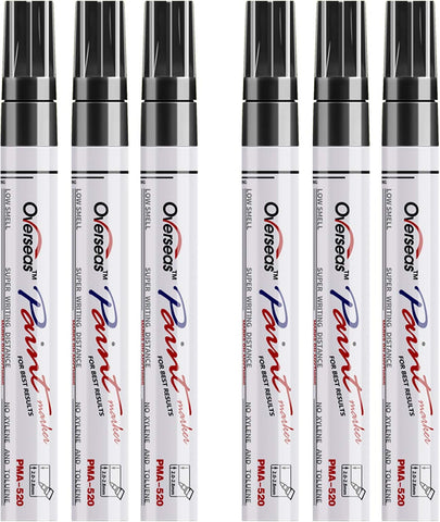 Overseas Black Paint Marker Pens, 6 Pack Oil Based Permanent Markers