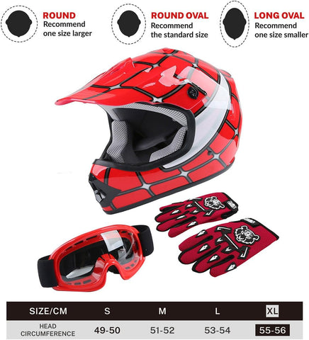Youth Kids Dirt Bike Helmet Full Face Motocross Red Spider Helmets