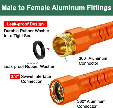 10FT Lightweight Garden Hose,Durable and Flexible Water Hose Non-Kink,Non-Slip Swivel Handles,All-Weather Leader Hose for Boats,RV,Marine Washdown,Lawn,Garden,Leakproof (OrangeBlack, 10 Ft)