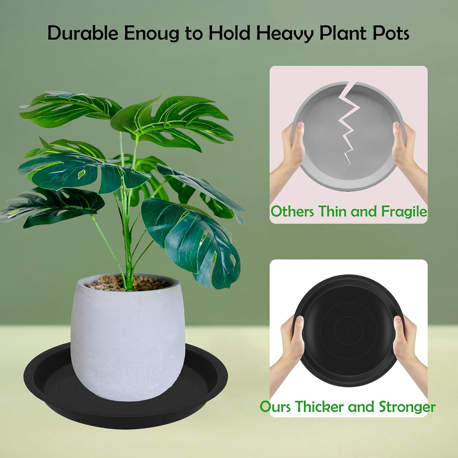 12 Pack 8 Inch Round Plant Saucers for Less 6.8 Inch Pot Indoors Outdoors Plant Trays for Pots Planter Saucer Plastic Plant Drip Tray Planter Water Tray for Potted Plants (Black, 8"(12pcs))