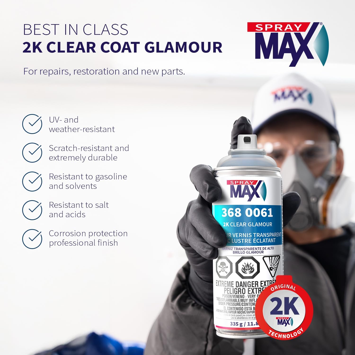 SprayMax 2K Glamour High Gloss Clear Coat | 2K Automotive Clear Coat Spray Paint | High Gloss Finishing Spray | UV-Resistant, Scratch & Gasoline Resistant | Professional Grade 11.8 oz