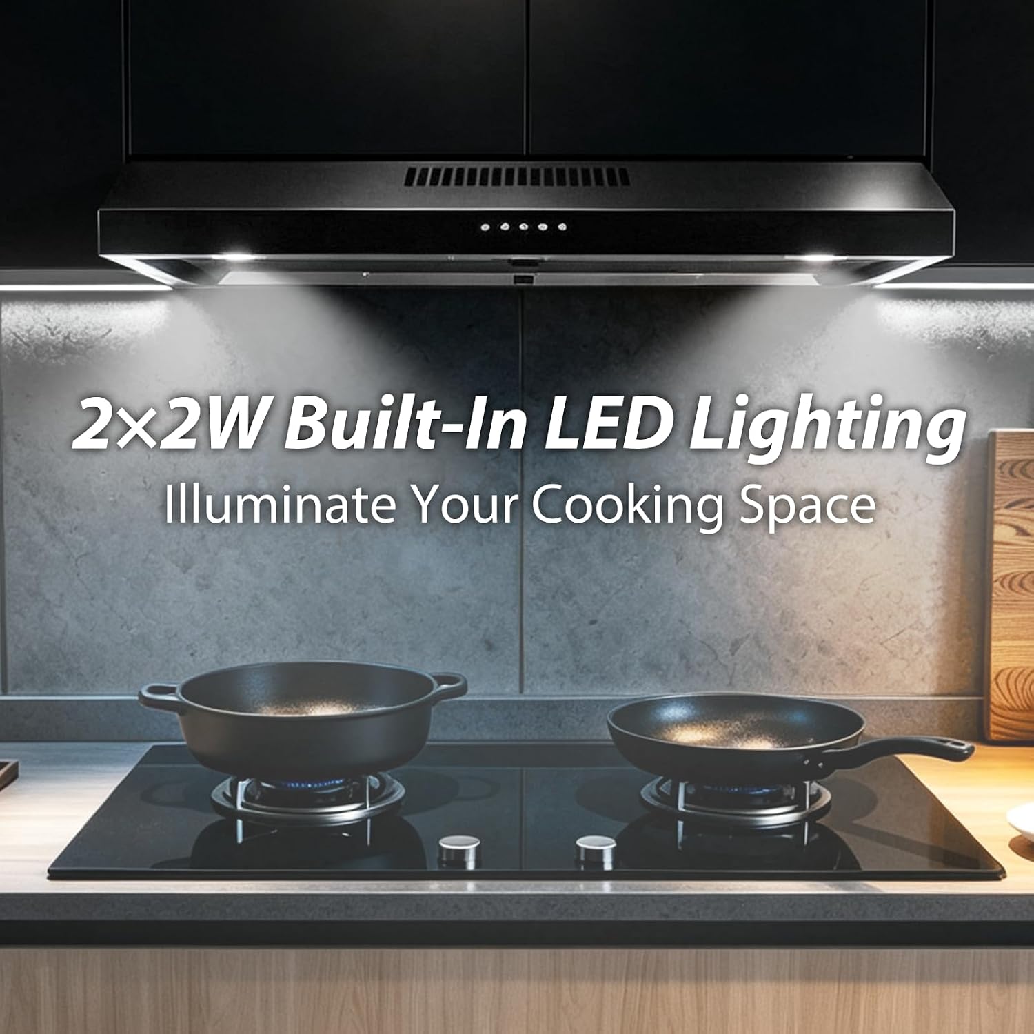 30 Inch Under Cabinet Range Hood, Ducted/Ductless Convertible Kitchen Vent Hood, Stainless Steel Stove Vent Hood in Black Finish, LED Light,3 Speed Exhaust Fan, Button Control, 300CFM