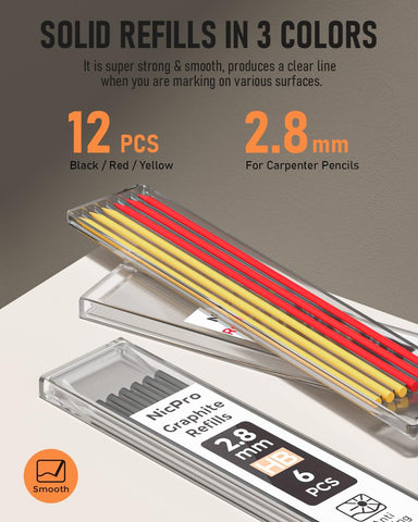 Nicpro 1 Pack Carpenter Pencil with Sharpener, 2.8 mm Construction Pencil