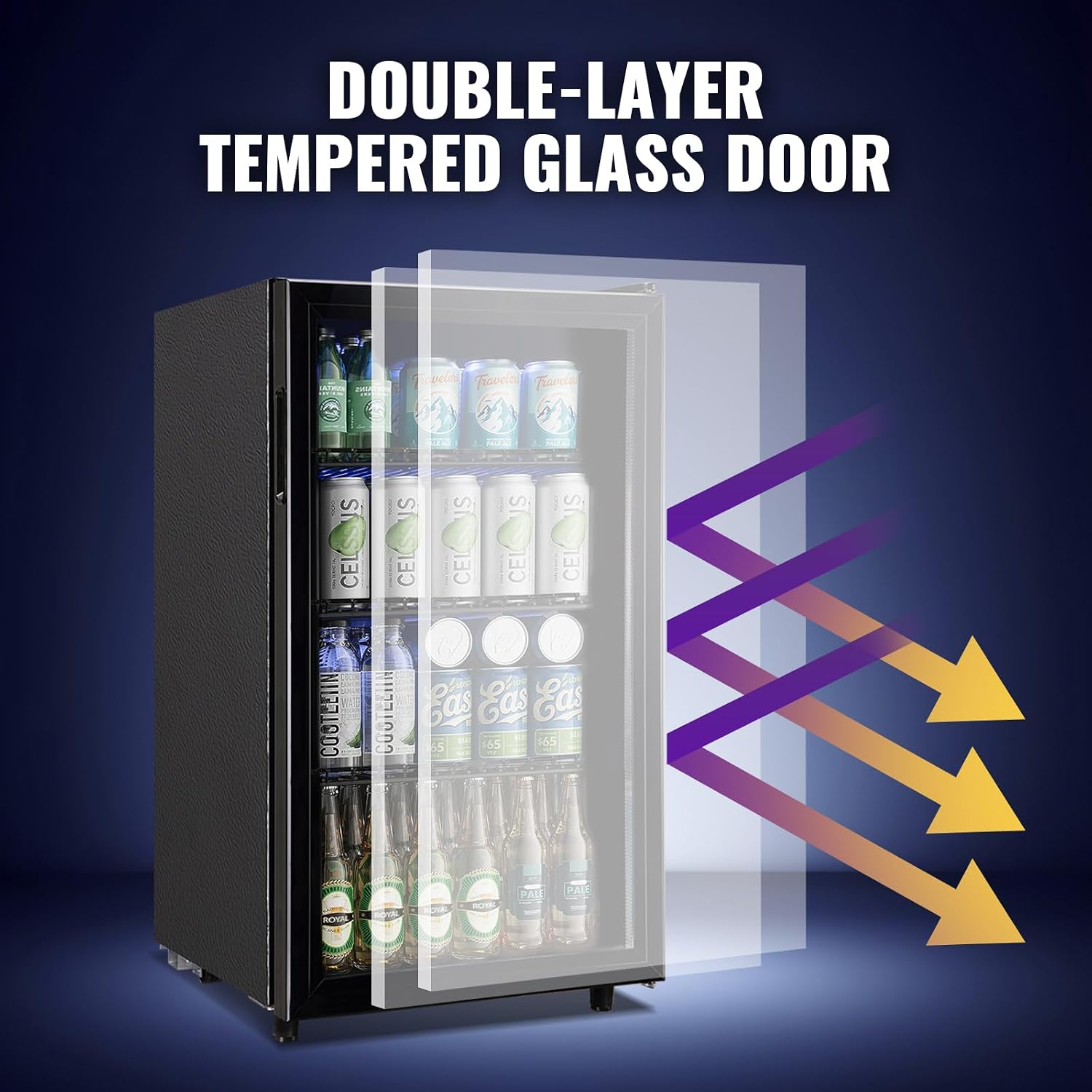 WANAI 3.5 Cu.ft Beverage Refrigerator Cooler, Mini Fridge with Glass Door for Beer Soda or Water, Small Drink Cooler Machine Clear Front Removable Shelves perfect for Home, Bar, Office
