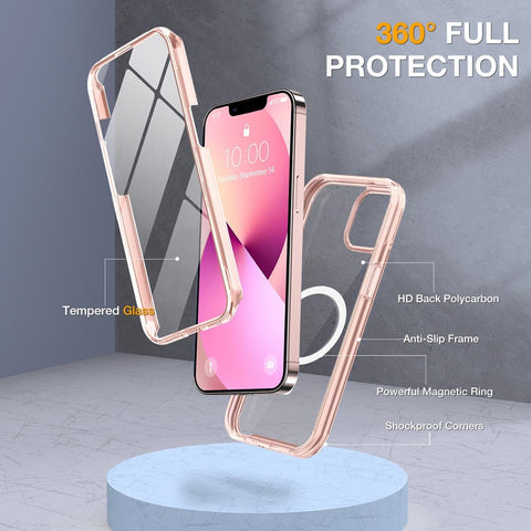 miracase for iPhone 13 Case 6.1",Built-in Glass Screen Protector,Clear Pink