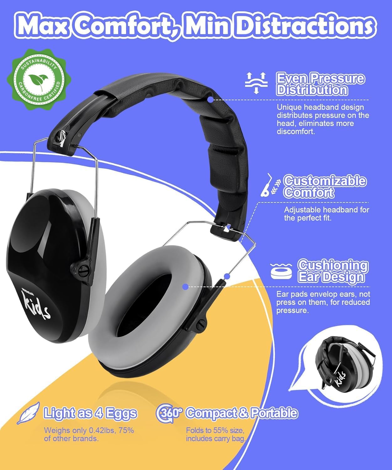 PROHEAR 032 Noise Cancelling Headphones for Kids, 25dB Noise Reduction, Adjustable Sensory Ear Protection Muffs for Autism, Concerts, Fireworks, Monster Truck Shows & School – Black